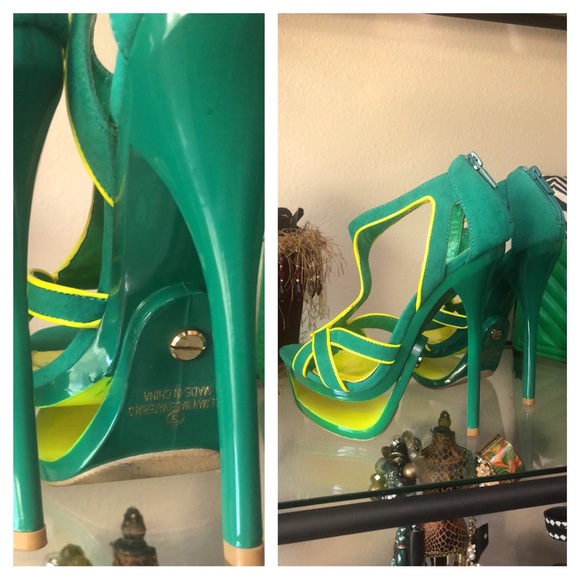 Tropical Jenna Cutout Platform Neon Lime & Green Heels - Picture 5 of 12